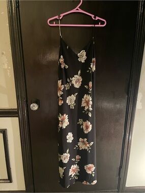 Gilli Black Floral Slip Dress with Cream and Pink Blooms
